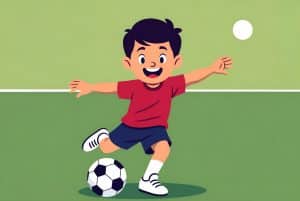 Active child playing soccer without glasses thanks to overnight Ortho-K
