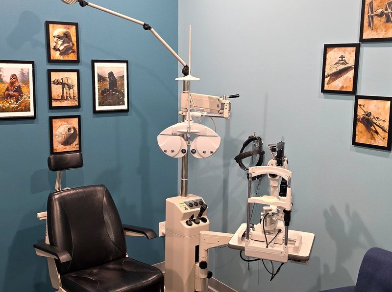 Eye exam room at Central Ohio Vision and Eyecare in New Albany with exam chair and refraction equipment