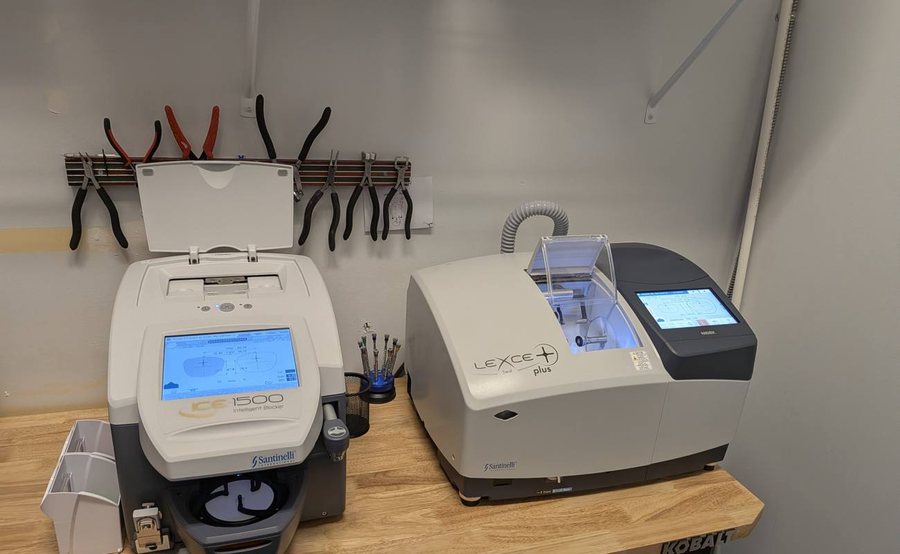 Lens edging and blocking equipment in COVE's in-house optical lab in New Albany, Ohio